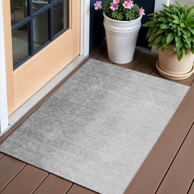 Tapis extérieur lavable abstrait gris et argent 3 pi x 5 pi