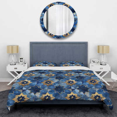 Blue Gold Modern Flower Dream I - Ensemble de housse de couette moderne