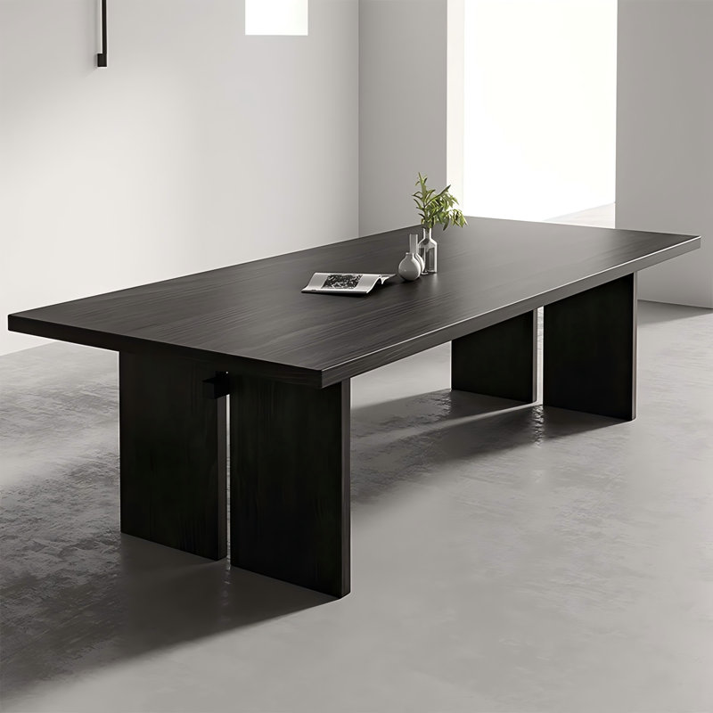 Table de conférence longue 110,24 po en bois massif noir minimaliste, 29.53" H x 110.24" W x39.37" D