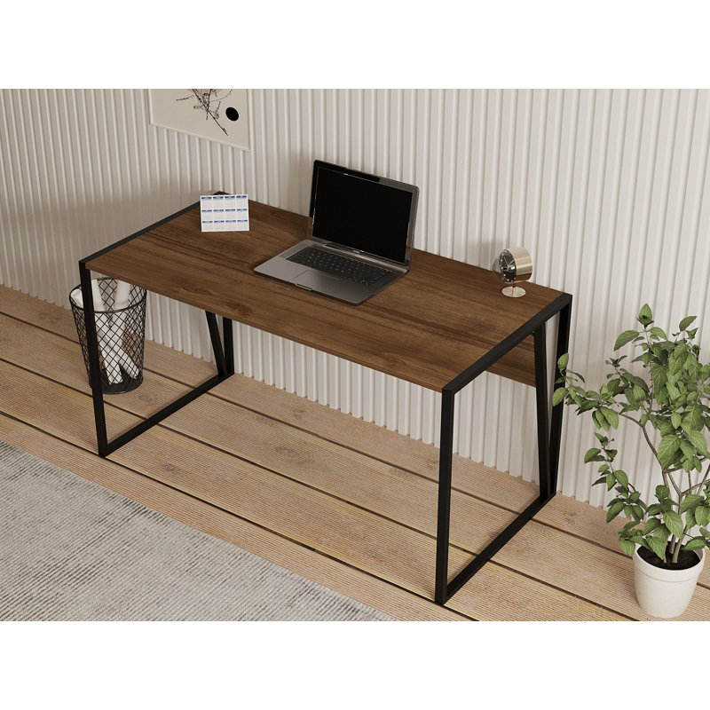 Modern Multipurpose Study Desk, Walnut & Black, 55.1 x 29.1 x 27.6 inches | 100% Melamine Coated Particle Board & Metal Frame | Additional Storage, Industrial Design, Perfect for Home Office & Study Spaces