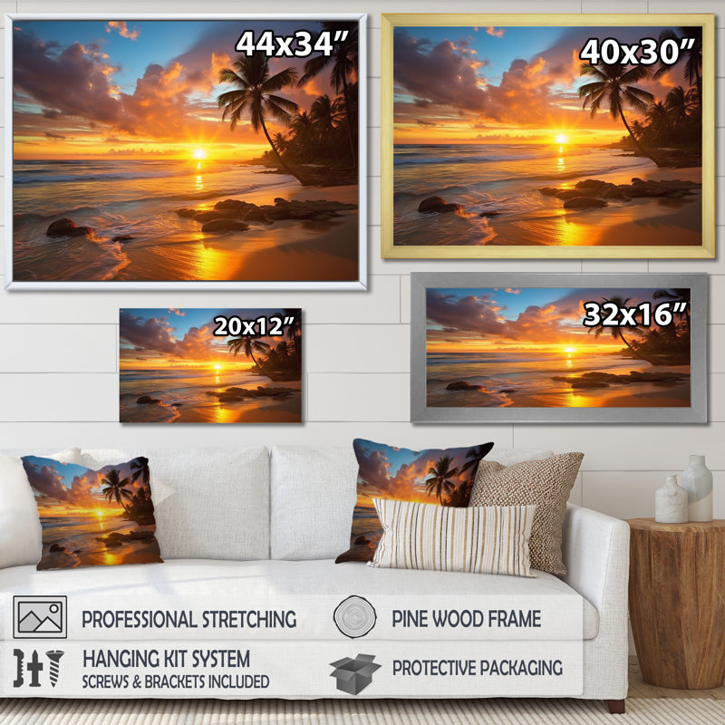 Plage, coucher de soleil, sérénade, art de la plage côtière, Toile tendue, H 30 po x l 40 po x P 1,5 po