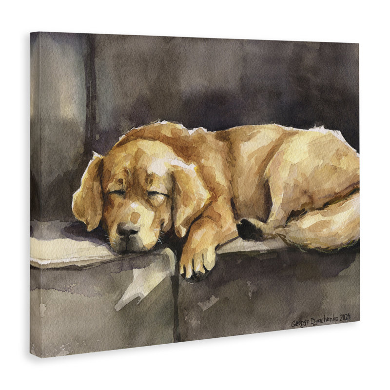 «Sleeping Golden Retriever», art mural sur toile par George Dyachenko, H 16 po x l 20 po