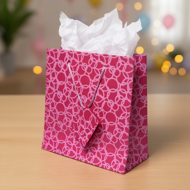 Arcadia Home Recycled Cotton Gift Bags with Tag, Pink, 10cm H x 8cm W x 5cm D