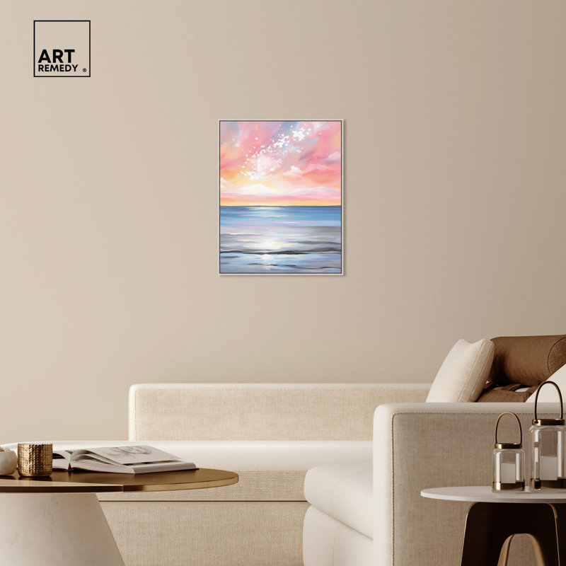 Whimsical Ocean Breeze Blue Canvas Coastal Wall Art with Silver Frame
