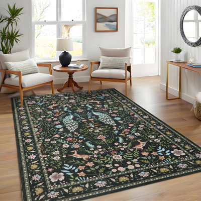 Area Rugs Washable Rug Non Slip for Kitchen Animal Print Soft Indoor Floral Carpet Non-Shedding Farmhouse Hallway Home Decor