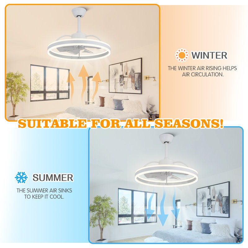 Chantrice 24" Reversible LED Ceiling Fan with Light and Remote, 6-speed Dimmable Ceiling Fan, White
