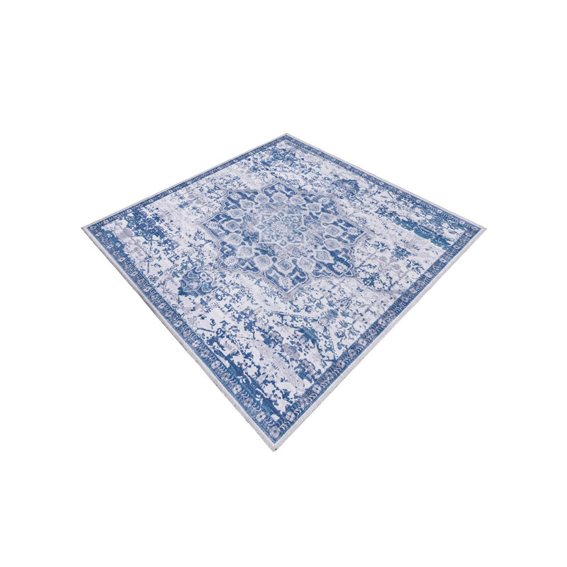 Matsumura Oriental Gray/Blue Area Rug, Square 3'3"