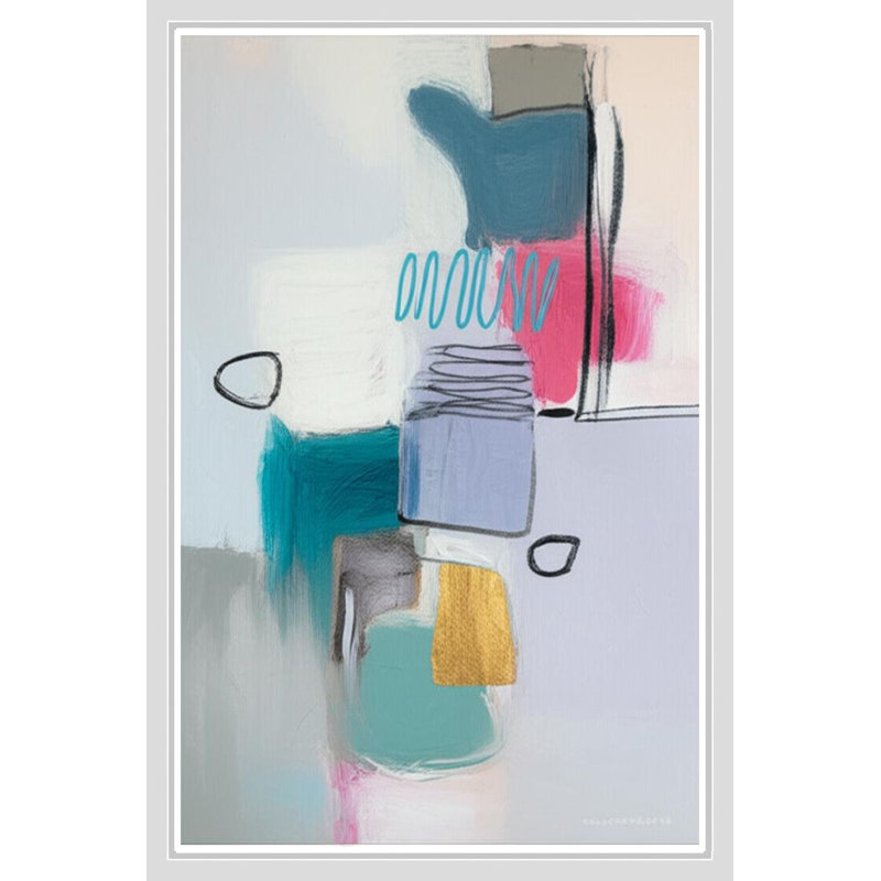Abstrait moderne aux teintes douces - Art mural sur toile encadrée, White, 18" H x 12" W