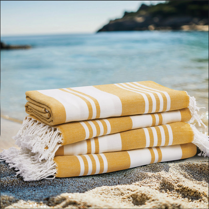  Salty Stripe Beach Towel Set, Blue/Yellow