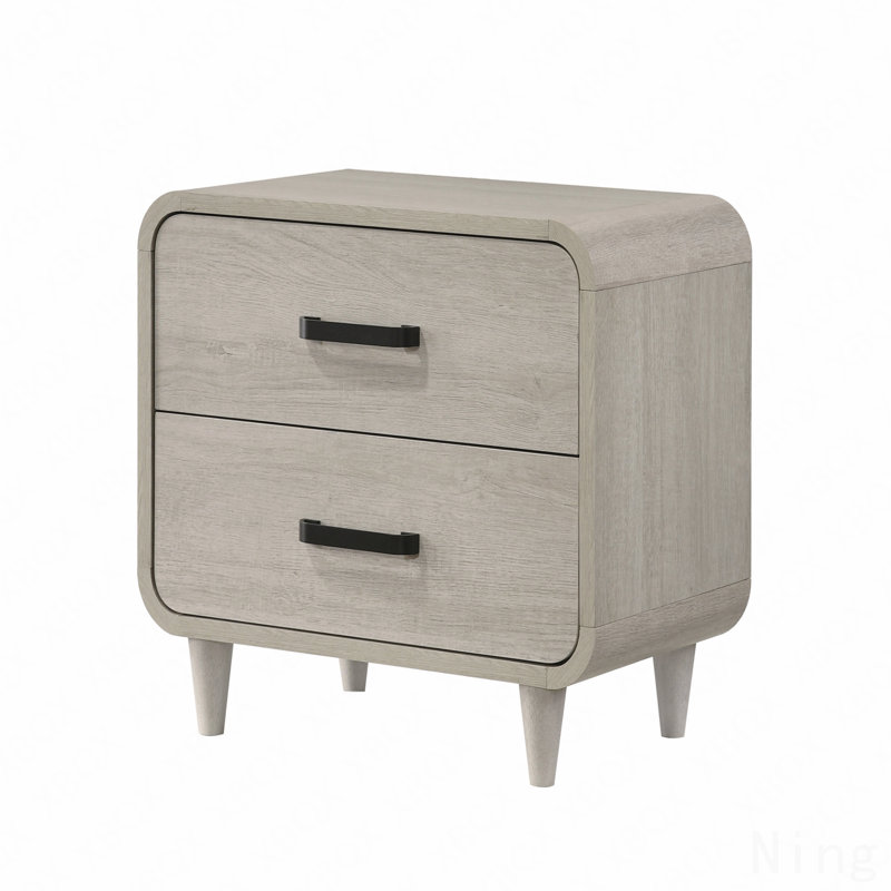 Table de chevet 1 pièce 2 tiroirs de style contemporain, finition blanche unique en bois massif