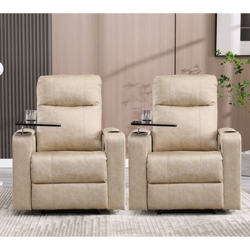 Fauteuil inclinable électrique en simili cuir avec accoudoirs et porte-gobelets de 33,1 po de largeur Ryat (ensemble de 2)