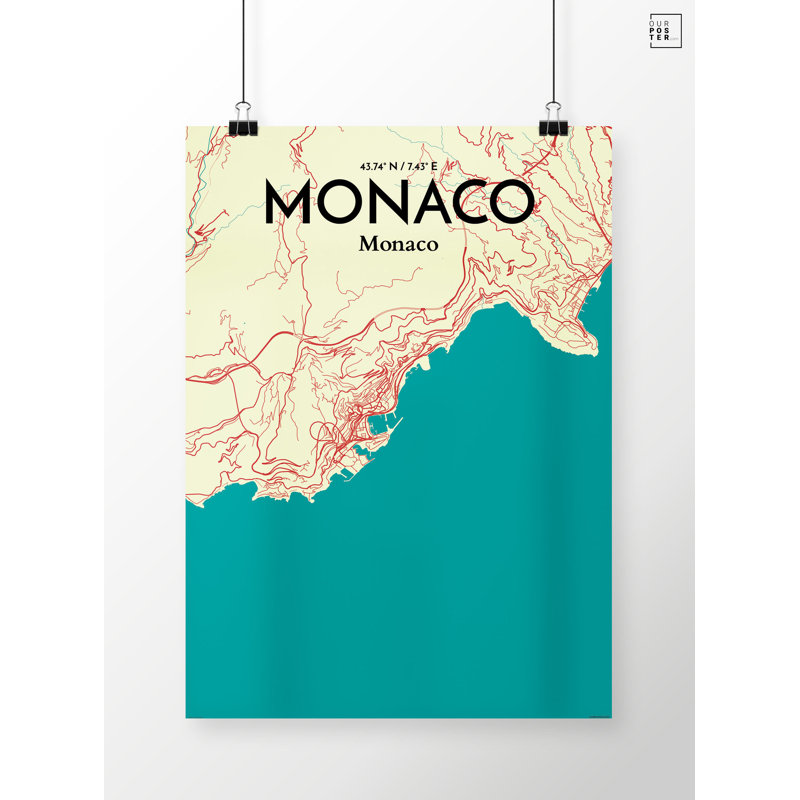 " Monaco City Map ", 20" H x 16" W