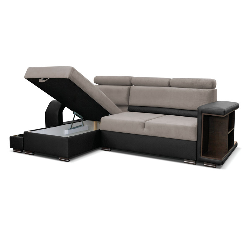 Upholstered L-Shaped Sectional, Beige, Left Hand Facing