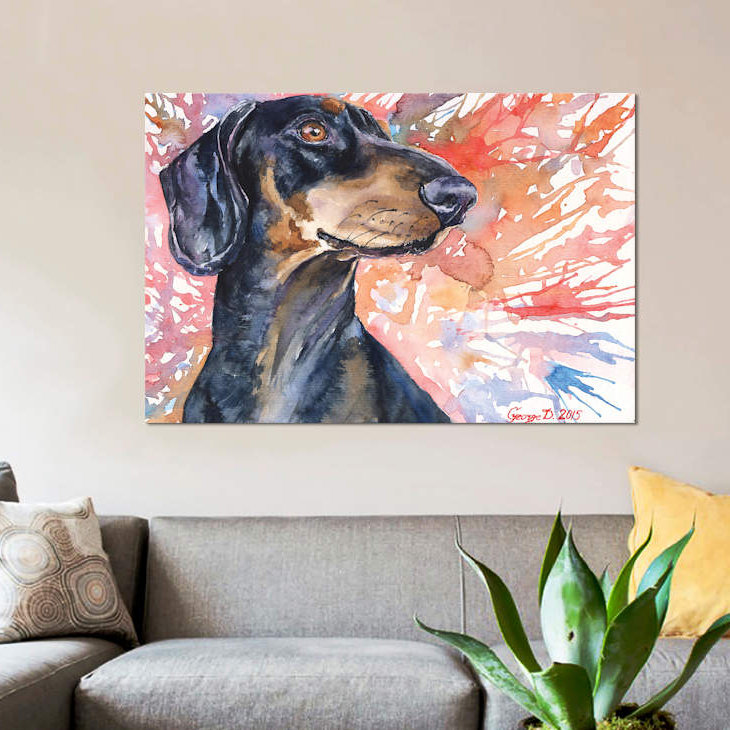 Teckel par George Dyachenko, reproduction sur toile, H 18 po x l 26 po x P 1,5 po, Toile tendue, Pas de tapis