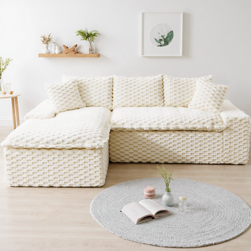 Canapé-lit modulaire rembourré en velours Turtle, Orienté à gauche (vu de face), Polyester blanc