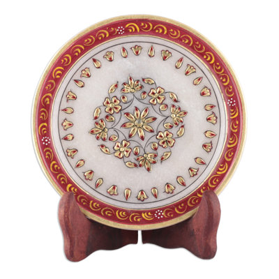 Charlton Home Handmade Triumph Of The Scarlet Bloom Marble Decorative Plate