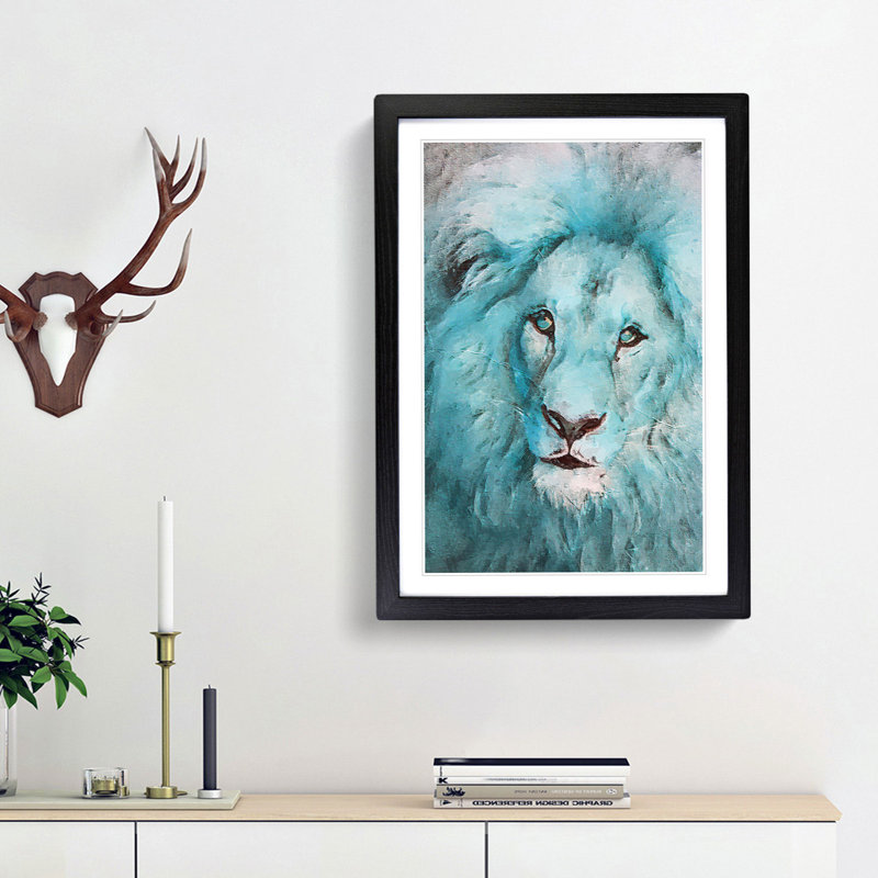 Face of a Lion in Abstract - Picture Frame Painting Print, 48cm H x 36cm W x 2cm D, Black Framed