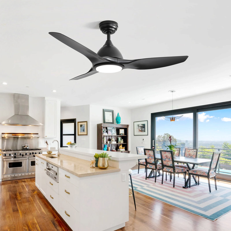 52 Inch Ceiling Fan With Light And 6-Speed Remote Control 3 ABS Fan Blades White For Bredoom Patio, Black