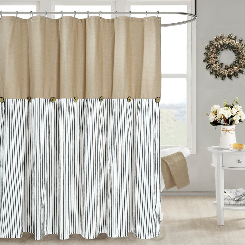 Rideau de douche Patchwork, H 72 po x l 72 po, Brun clair / beige / rayé brun