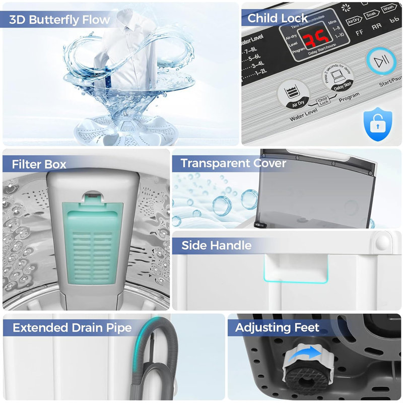 DreamDwell Home 2.4 Cubic Feet cu. ft. High Efficiency Portable Washer with Child Safety Lock, White