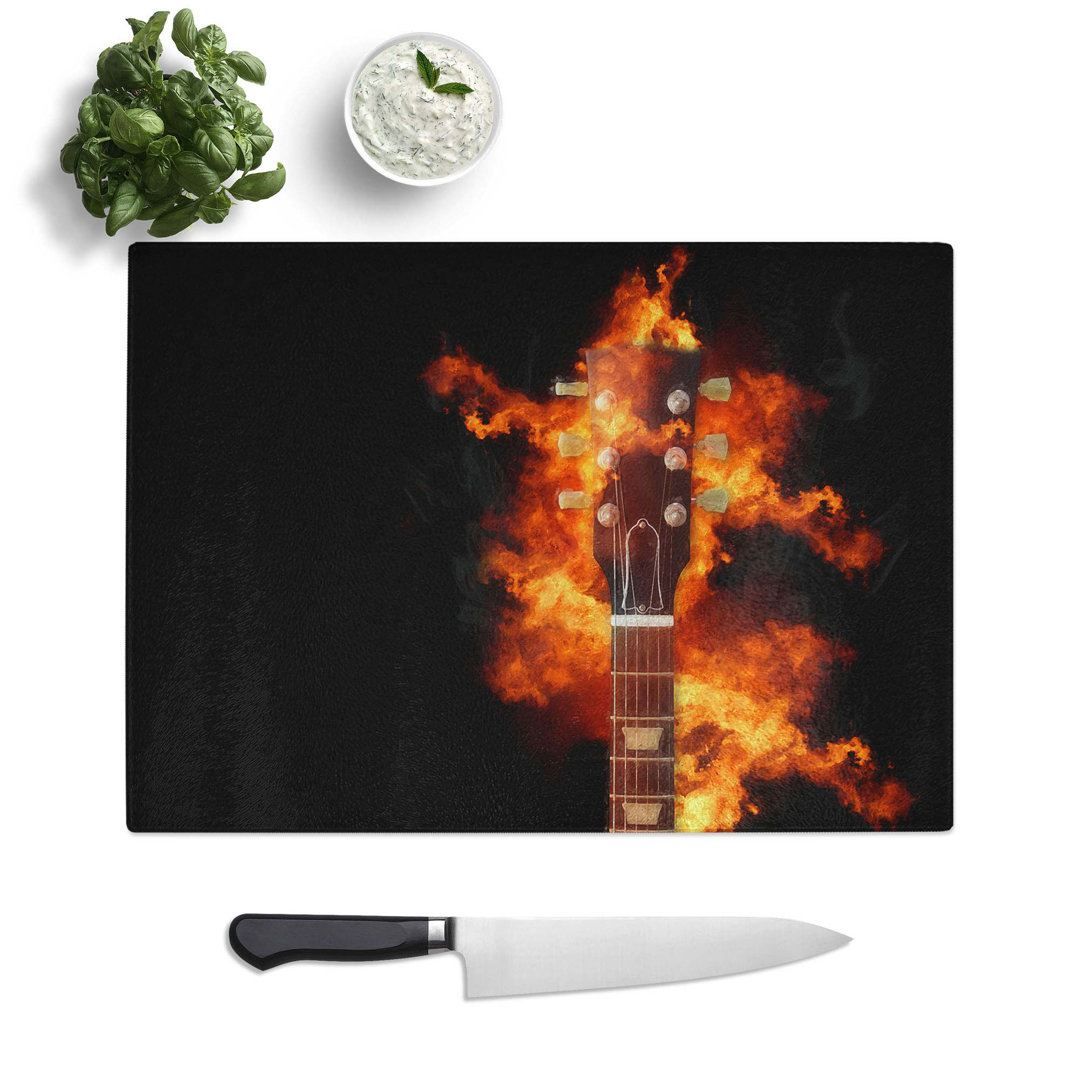 Glass Guitar On Fire in Abstract Chopping Board