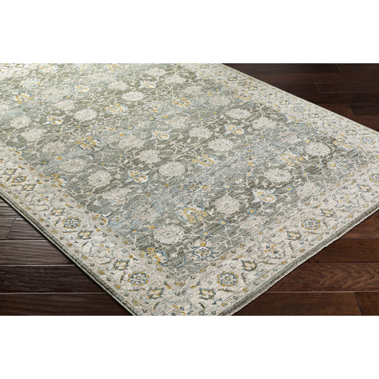 Delyse Oriental Machine Made Power Loomed Polyester Area Rug in Olive/Gold/Beige/Gray