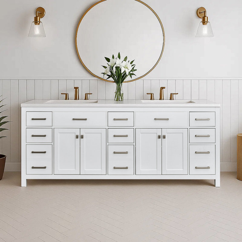 Meuble-lavabo double 84 po - Armoire autoportante sans comptoir 84 po - Blanc