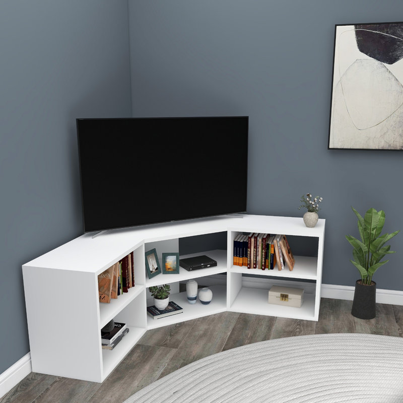 Kristepher 148.5cm Corner TV Stand with 6 Open Shelves for TVs up to 50", White