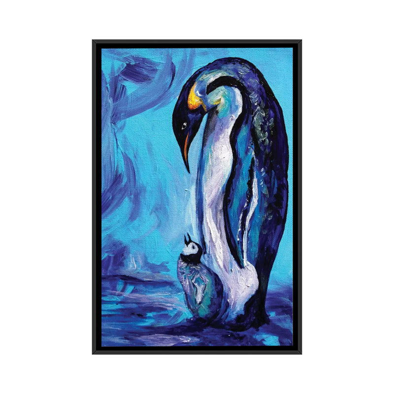 « penguins », reproduction sur toile, H 26 po x l 18 po x P 1,5 po, Toile avec cadre noir, Pas de tapis