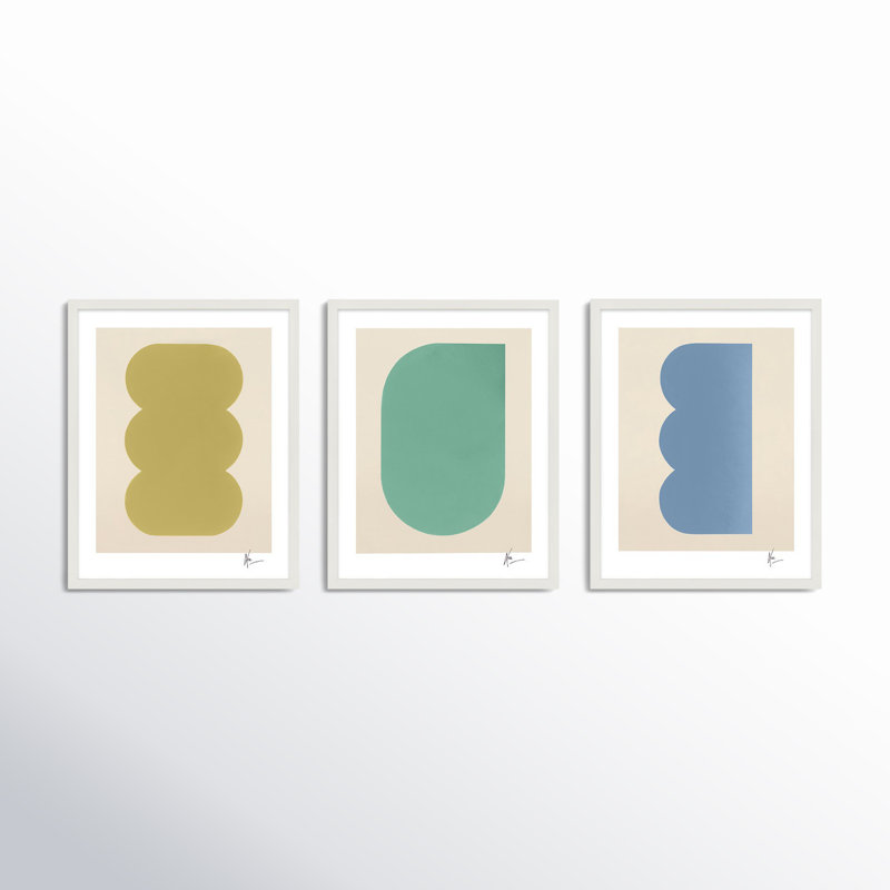 Keyhole 4-6. Set Of 3 Painting by Lee Lessem, 25" H x 20" W x 1.25" D, White Framed