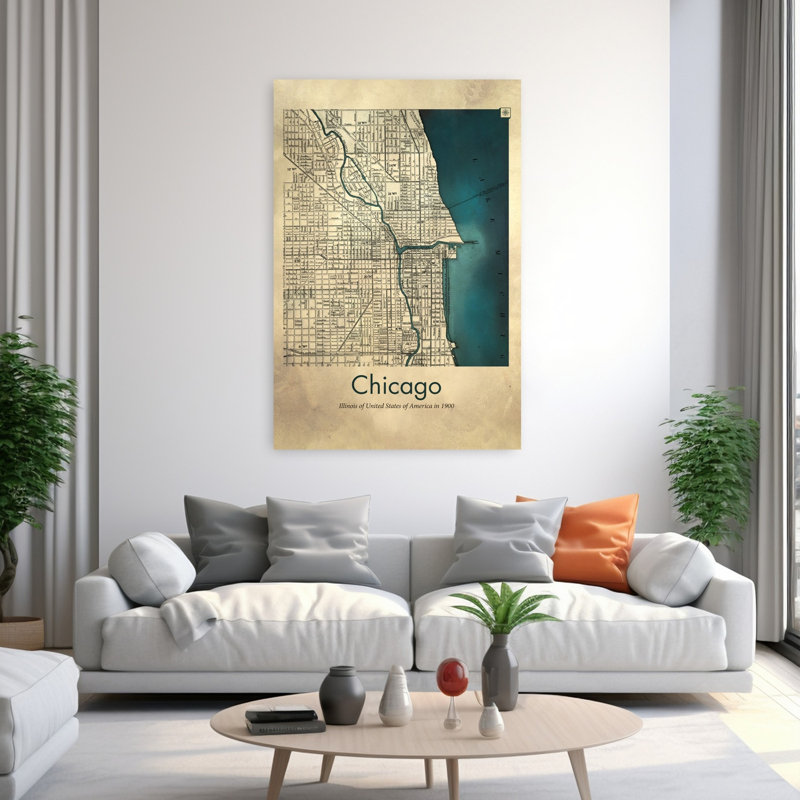 Carte rétro de Chicago, art mural rétro, H 60 po x l 40 po