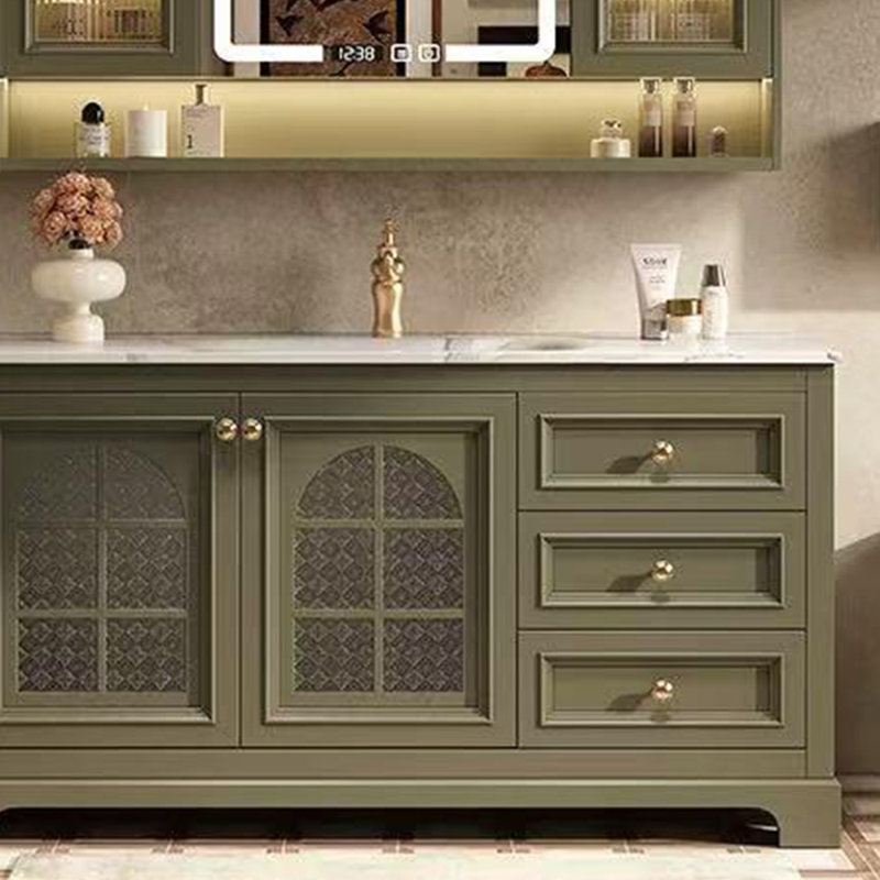Light luxury retro style bathroom cabinet, 31.5" H x 51.18" W x 21.65" D, Olive Green