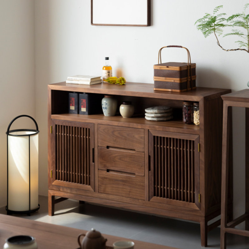 Solid Wood Retro Large Capacity Bedroom Sideboards, Walnut