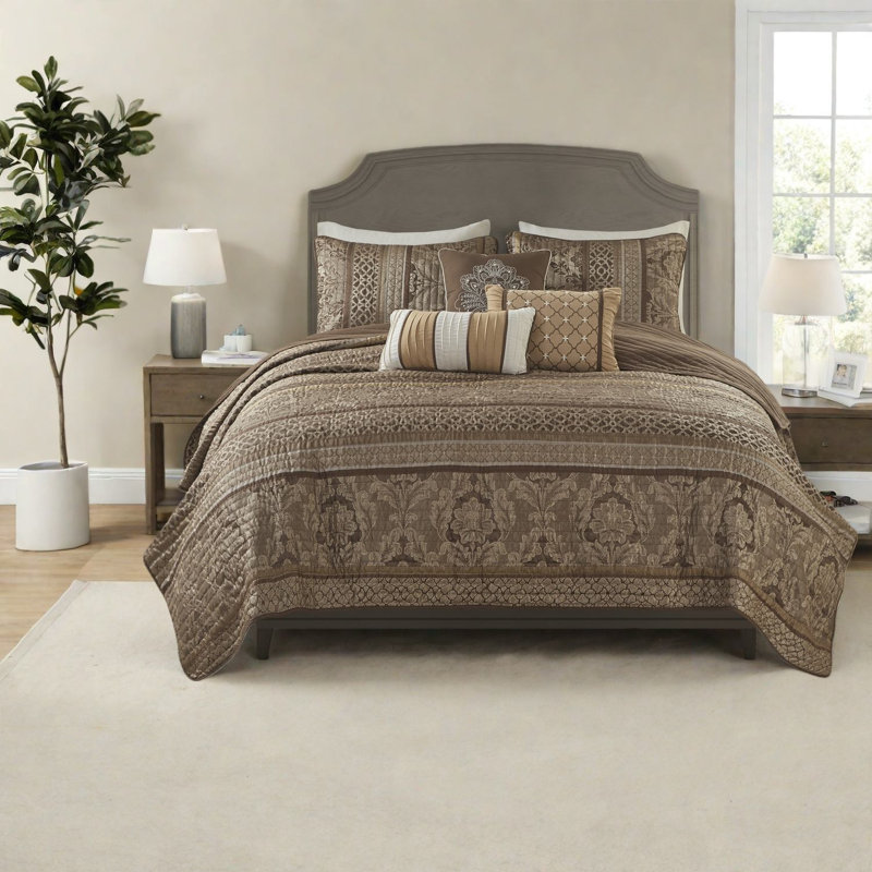 Ensembles de literie en jacquard réversible luxueux, coton brun doré, pour la décoration intérieure