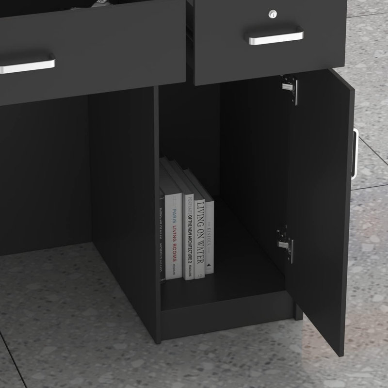 Reception Desk With Lockable Drawers Reception Counter Office Front Desk, Black