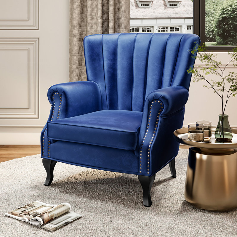 Cadsden Velvet Wingback Chair, Blue