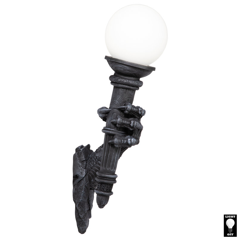 Medieval Dragon Talon Black Resin Wall Sconce with Glass Globe