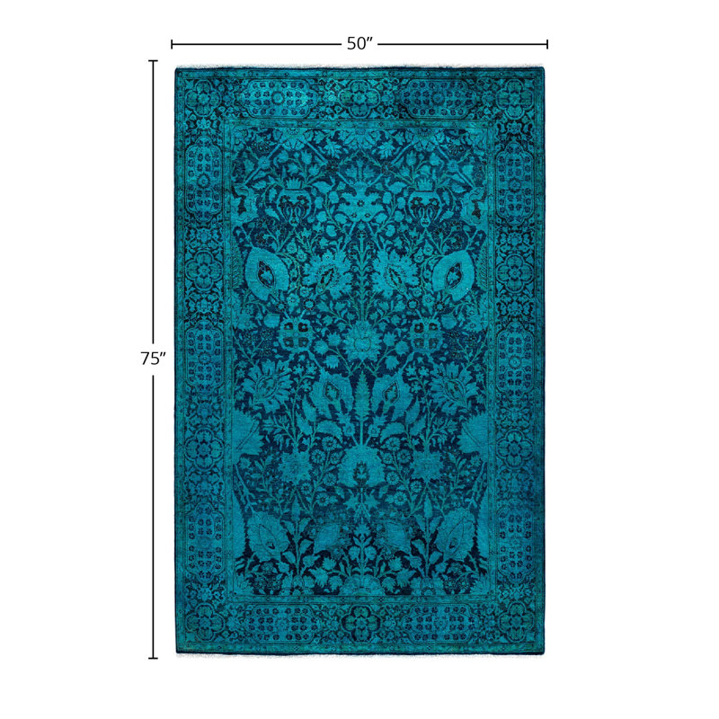 Tapis unique bleu / mauve surteint de 4 pi 2 po x 6 pi 3 po Overdyed