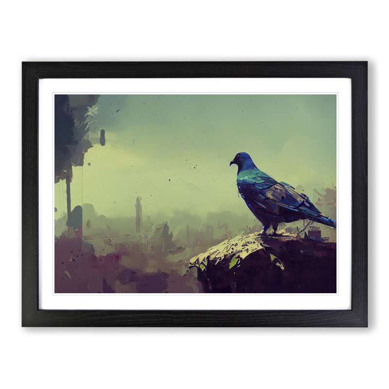 XH1022-6350X Mysterious Pigeon Bird - Single Picture Frame Print, 46cm H x 64cm W, Black