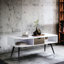 Table basse avec plateau en placage de mélamine et 1 tiroir, blanc