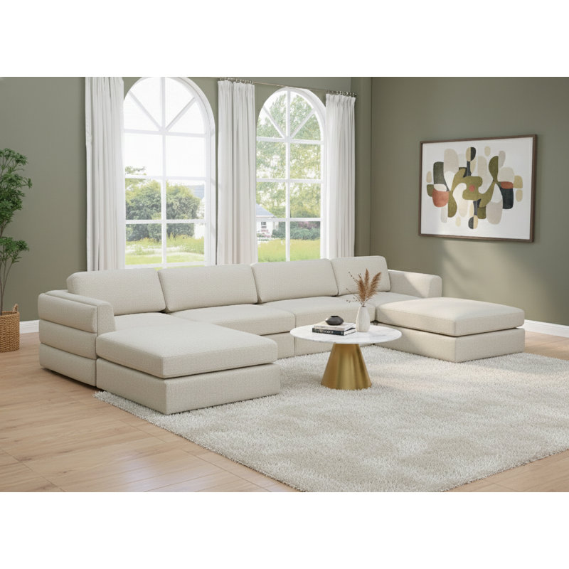 Canapé modulaire de coin symétrique de 152 po de largeur Howardine, Tissu beige texturé en lin