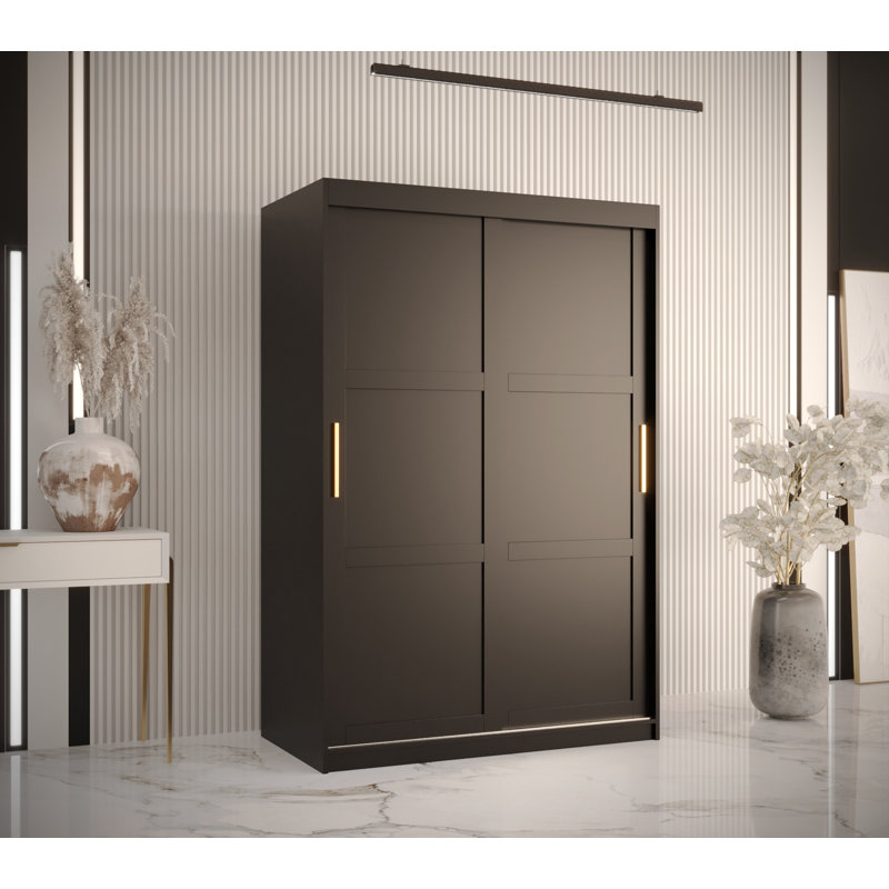Jericho 2 Door Manufactured Wood Wardrobe, 200cm H x 180cm W x 62cm D, Black