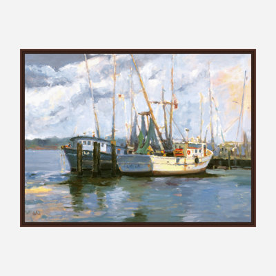 John Beard Collection''s Mayport Shrimp Boats On Giclee Canvas Hand Embellished Art