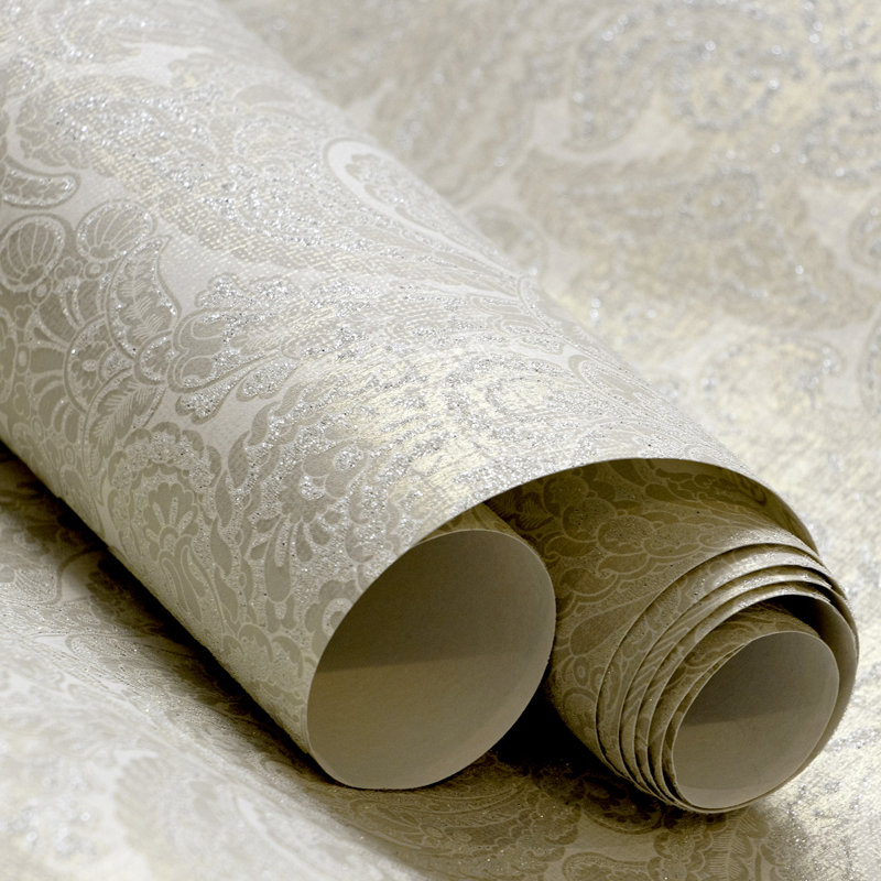 Adonea Aphrodite Glass Beads 3D Embossed 33' L x 21" W Wallpaper Roll, Cream Gold