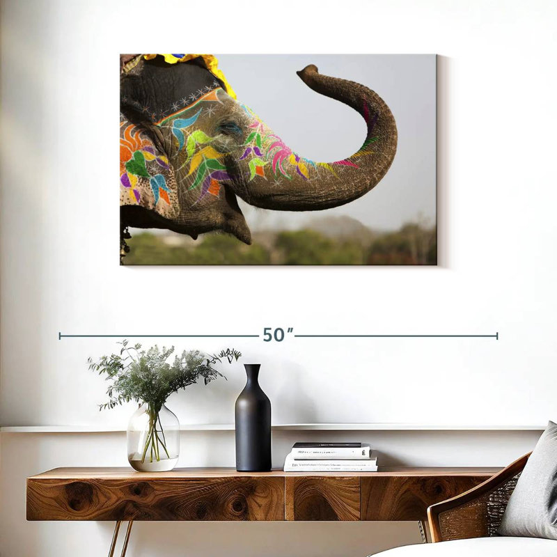 Smiling Painted Indian Elephant, 24" H x 36" W