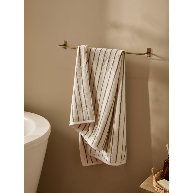 Hebden Narrow Stripe 100% Cotton Bath Towel, Green/Cream