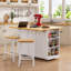 Îlot de cuisine roulant de 53 po avec rallonge et prise de courant, armoire de rangement de ferme avec 3 tiroirs, supports de porte internes et 2 tabourets de bar, chariot de cuisine mobile-315637879