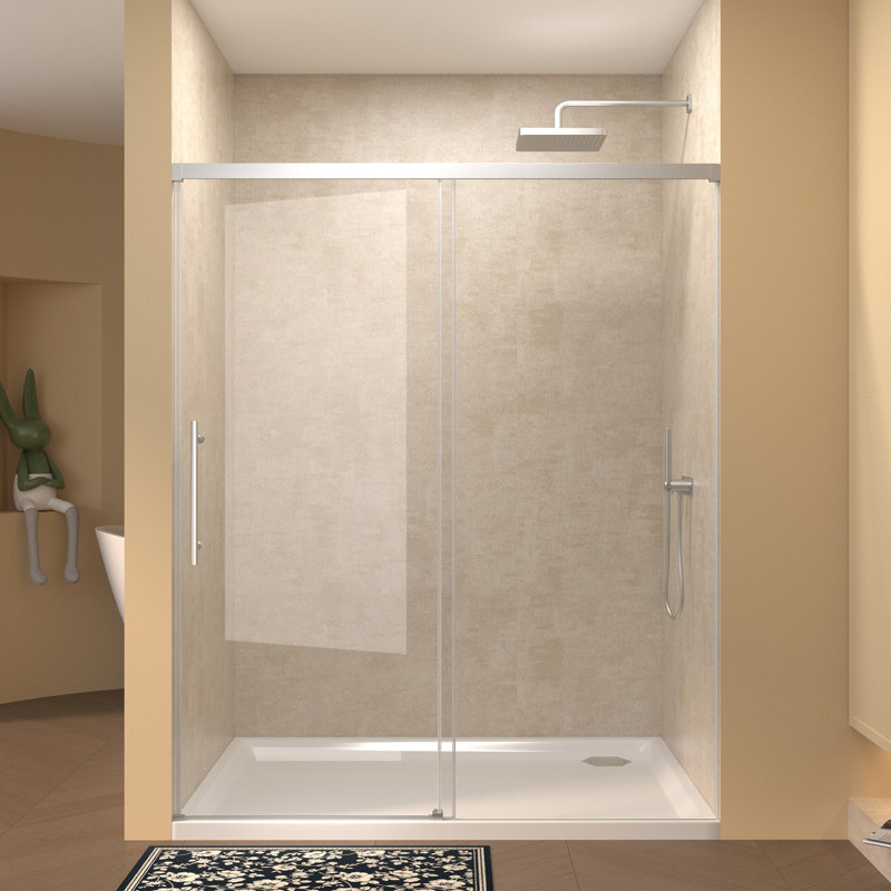 48-inch Chrome Frameless Single Sliding Shower Door, Chrome