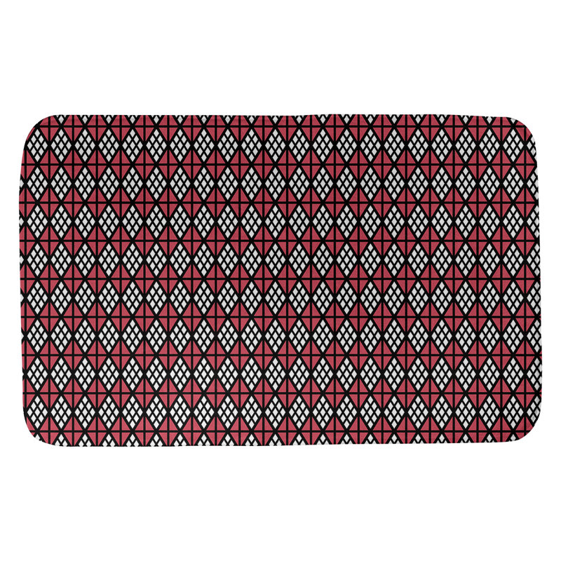 Tapis pour salle de bain diamants Leffel, l 17 po x L 24 po, Noir / Rouge