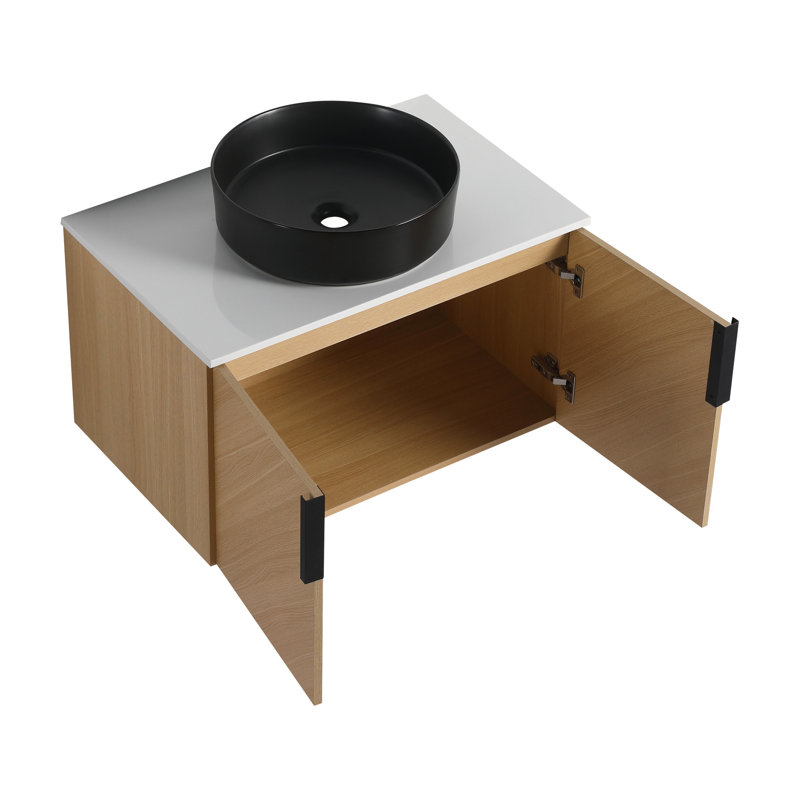 Meuble-lavabo moderne 30 po avec lavabo en céramique, surface en pierre artificielle et armoire à fermeture en douceur